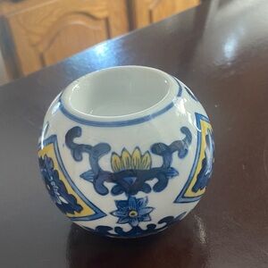 Blue and Yellow Floral Ceramic Vase